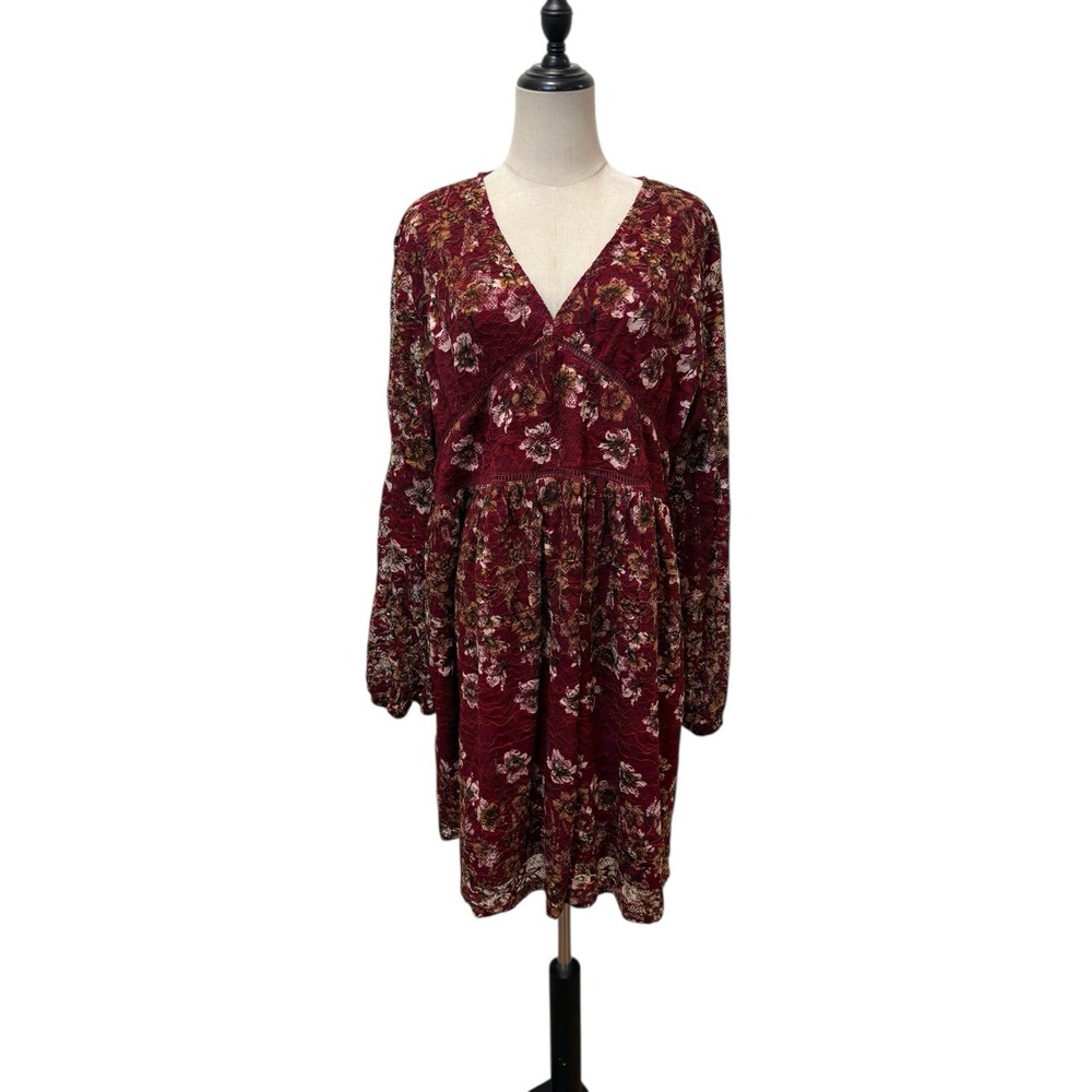 Suzanne Betro Burgundy Lace Babydoll Dress Sz 2x Tired Boho Fairy Grunge Cottage